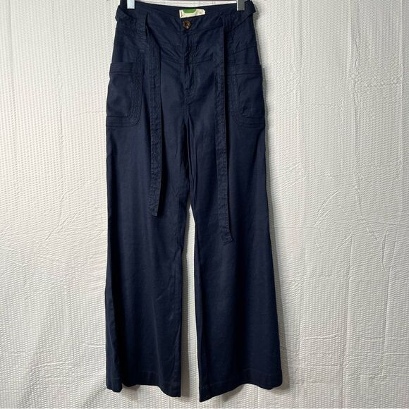 Anthropologie High Rise Wide Leg Flare Pants W/Pockets And Belt Size 27 - Picture 1 of 11